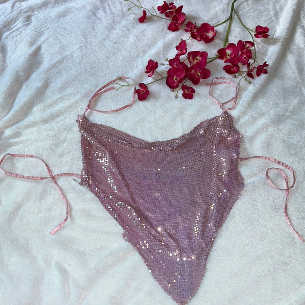 Sequence rose gold  crop top. String tie neck and mid back. Never worn